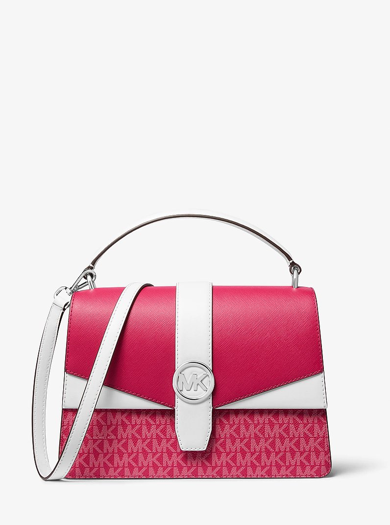 Greenwich Medium Color-Block and Signature Logo Satchel in DARK RASPBERRY MULTI | Michael Kors