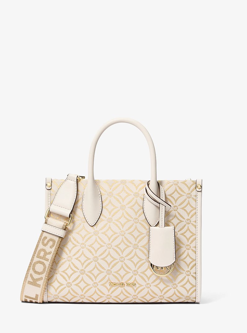 Mirella Small Metallic Logo Jacquard Crossbody Bag in LT CRM MULTI | Michael Kors