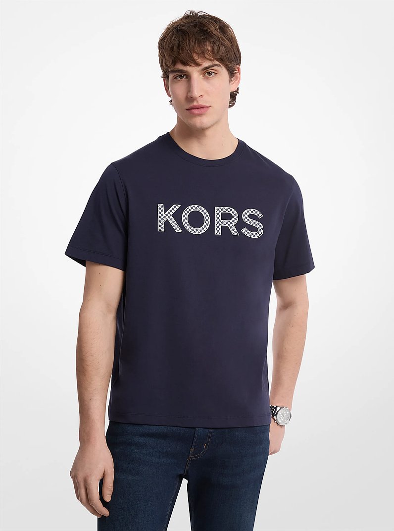 Geometric Print Logo Cotton T-Shirt in MIDNIGHT | Michael Kors