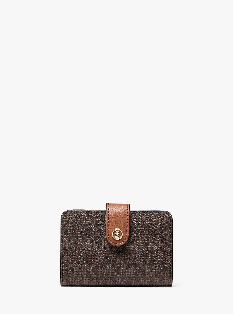 Billetera plegable Jet Set Travel peque&ntilde;a con logotipo exclusivo in MARR&Oacute;N | Michael Kors