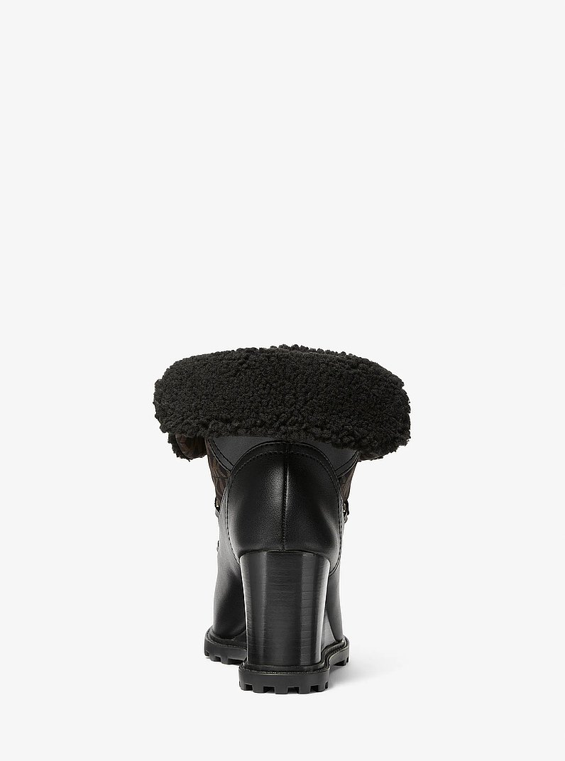 Blakely Signature Logo and Leather Ankle Boot in BLK/BROWN | Michael Kors
