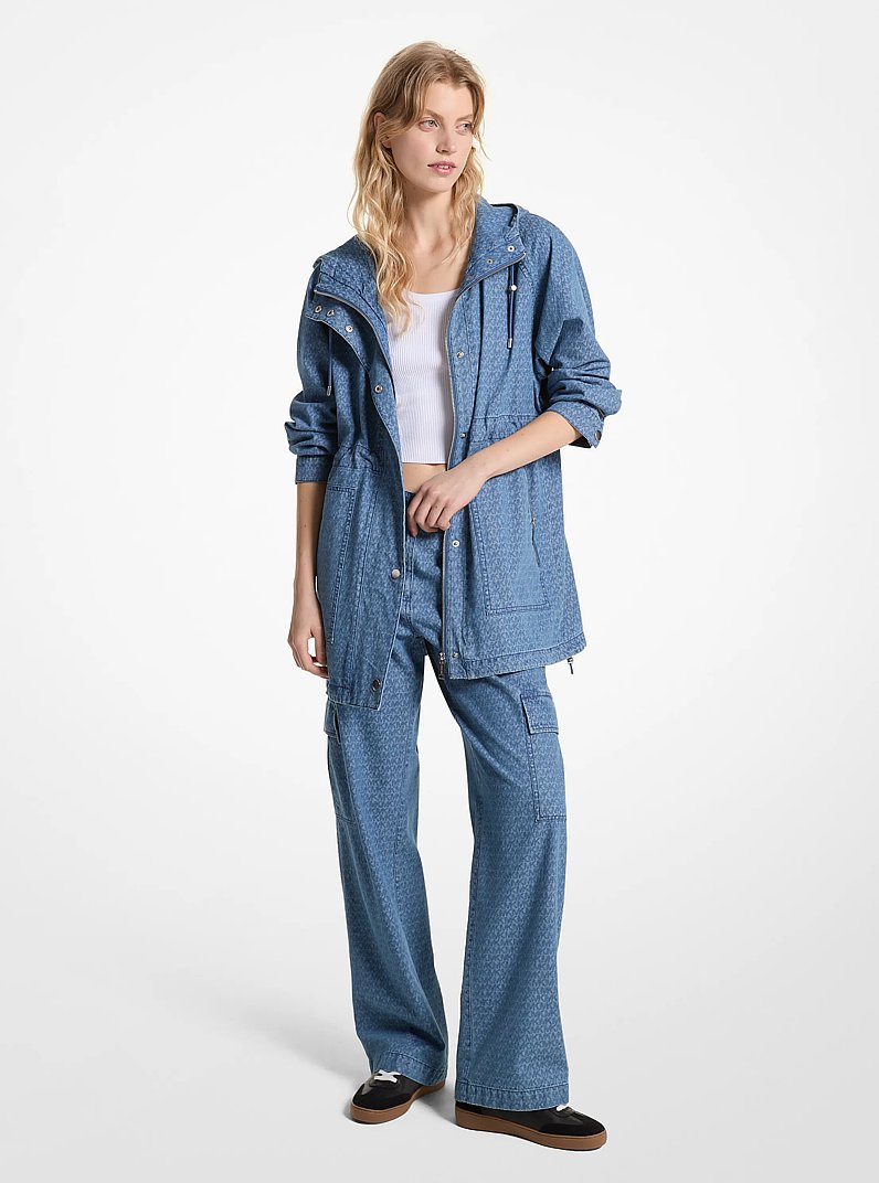 Logo Jacquard Denim Anorak in DUSK BLUE WASH - Sale | Michael Kors 