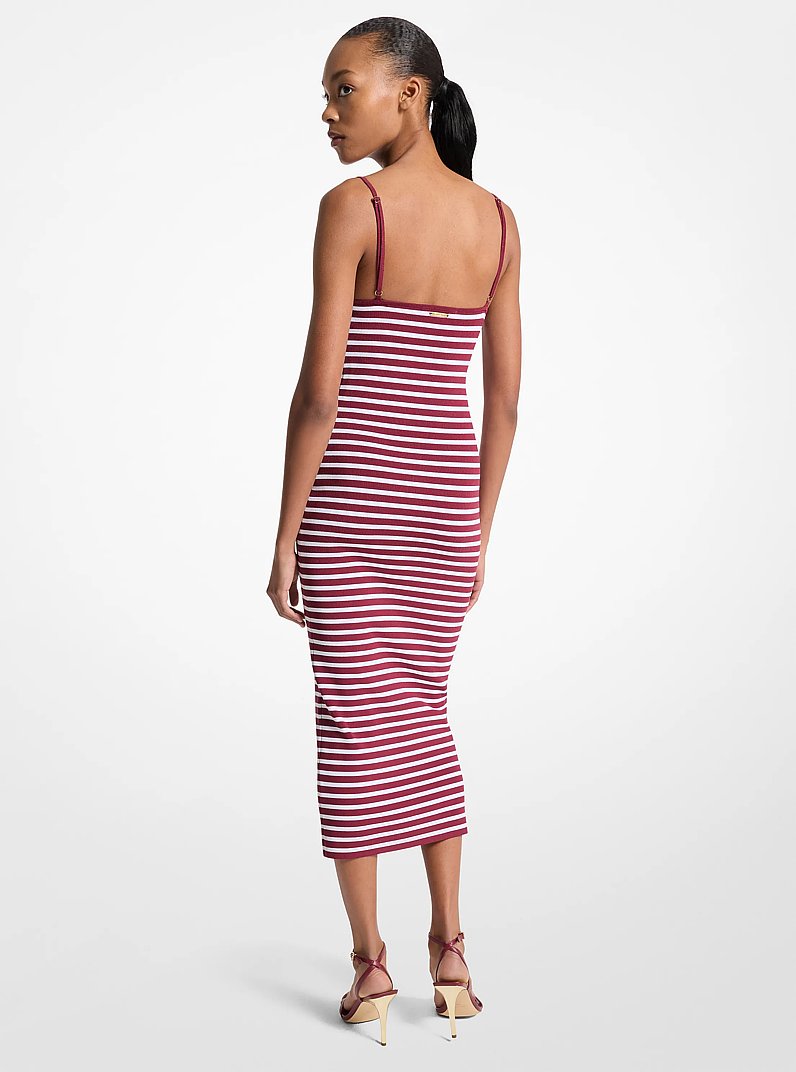Striped Stretch Viscose Blend Midi Dress in DEEPMULBERRY | Michael Kors