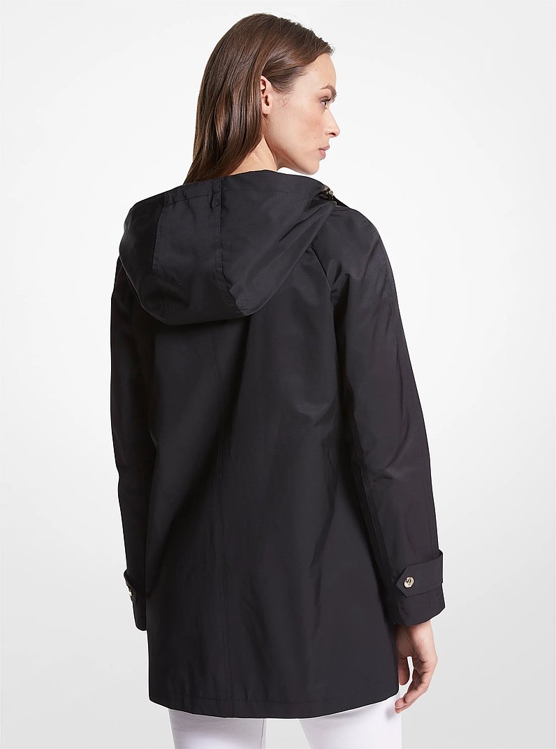 Cotton Blend Hooded Raincoat in BLACK | Michael Kors