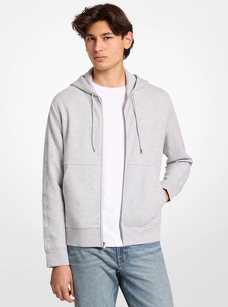 Su&eacute;ter con capucha en mezcla de algod&oacute;n con cinta con logotipo in GRIS JASPEADO | Michael Kors