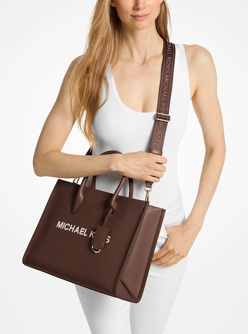 Mirella Medium Pebbled Leather Tote Bag in NUTMEG | Michael Kors
