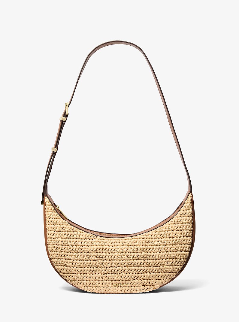 Bandolera Avra mediana de paja tejida en crochet in NATURAL/LUGGAGE | Michael Kors