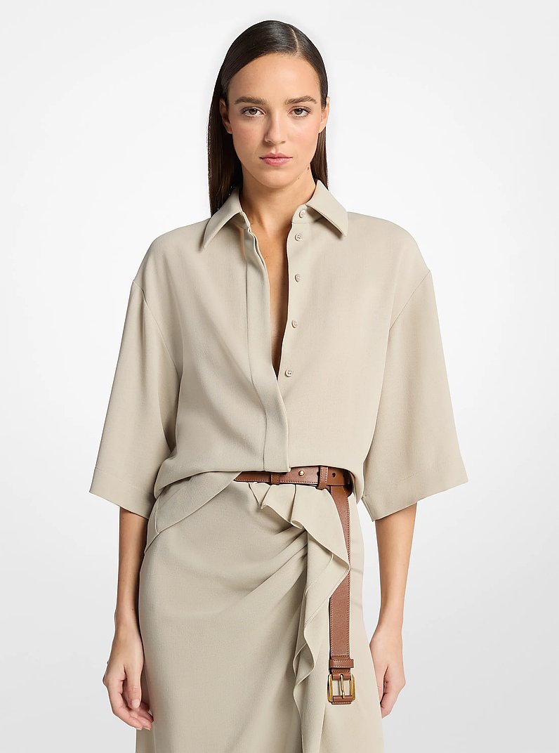 Camisa de crep&eacute; de lana in ALMENDRA | Michael Kors