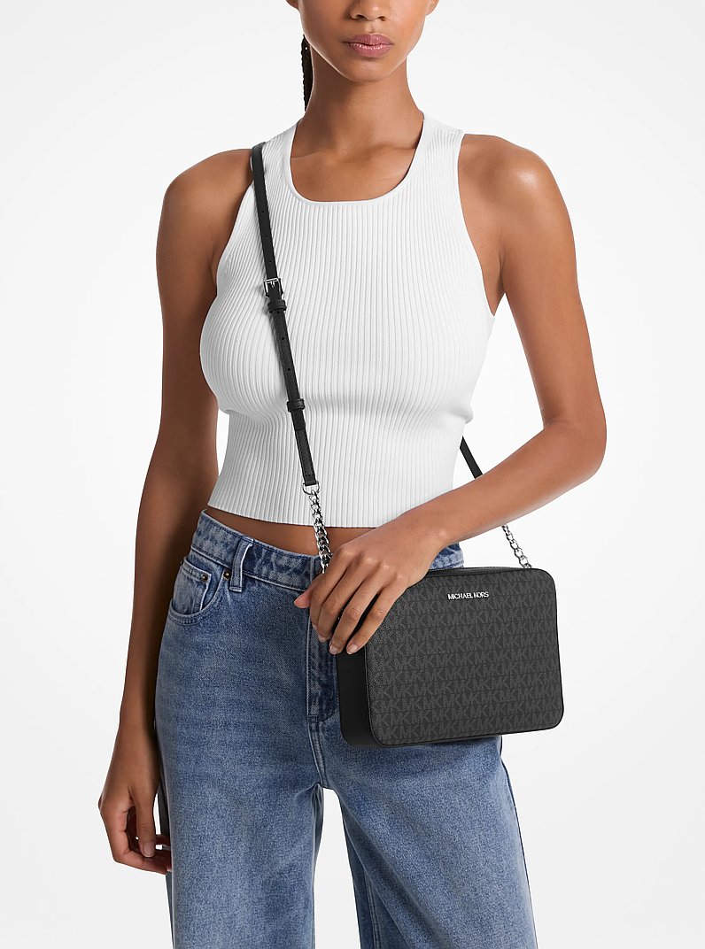 Jet Set Large Logo Crossbody Bag in BLACK | Michael Kors