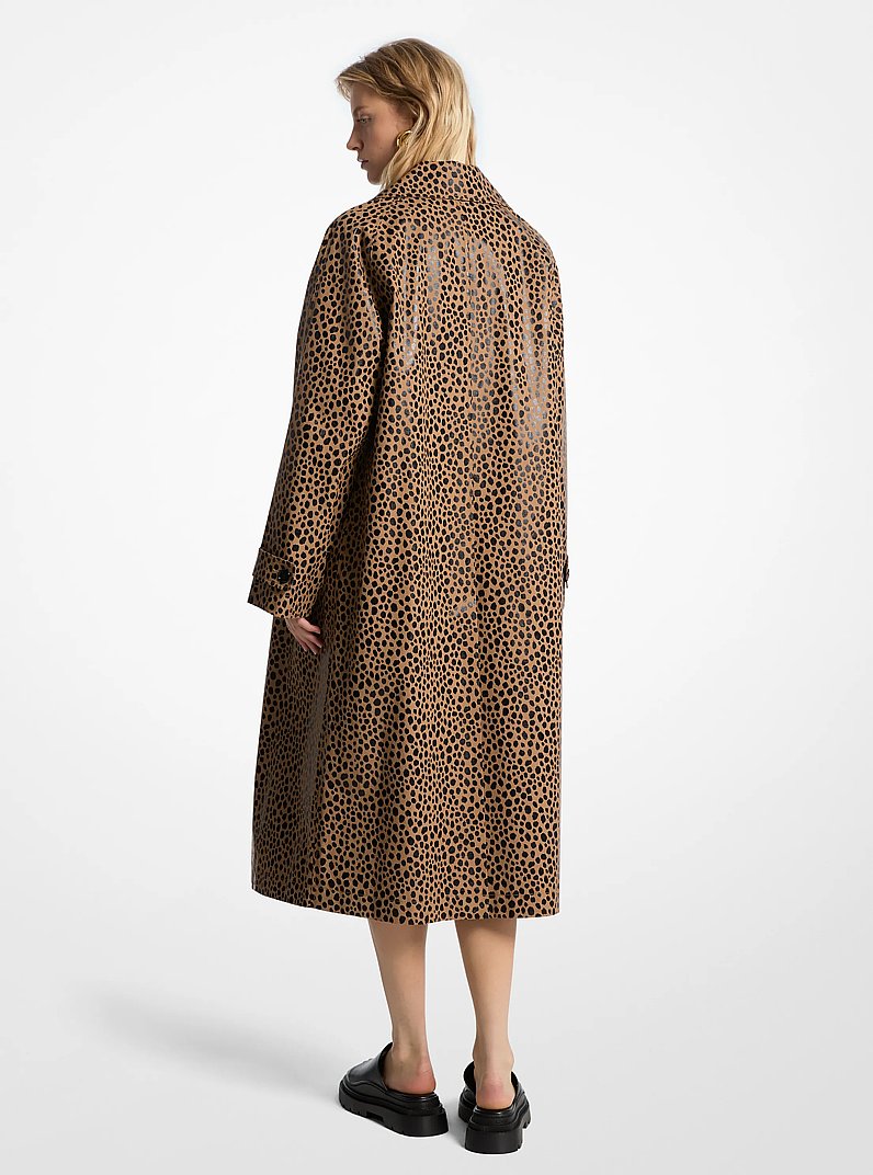 Cheetah Print Balmacaan Coat in CAFE | Michael Kors