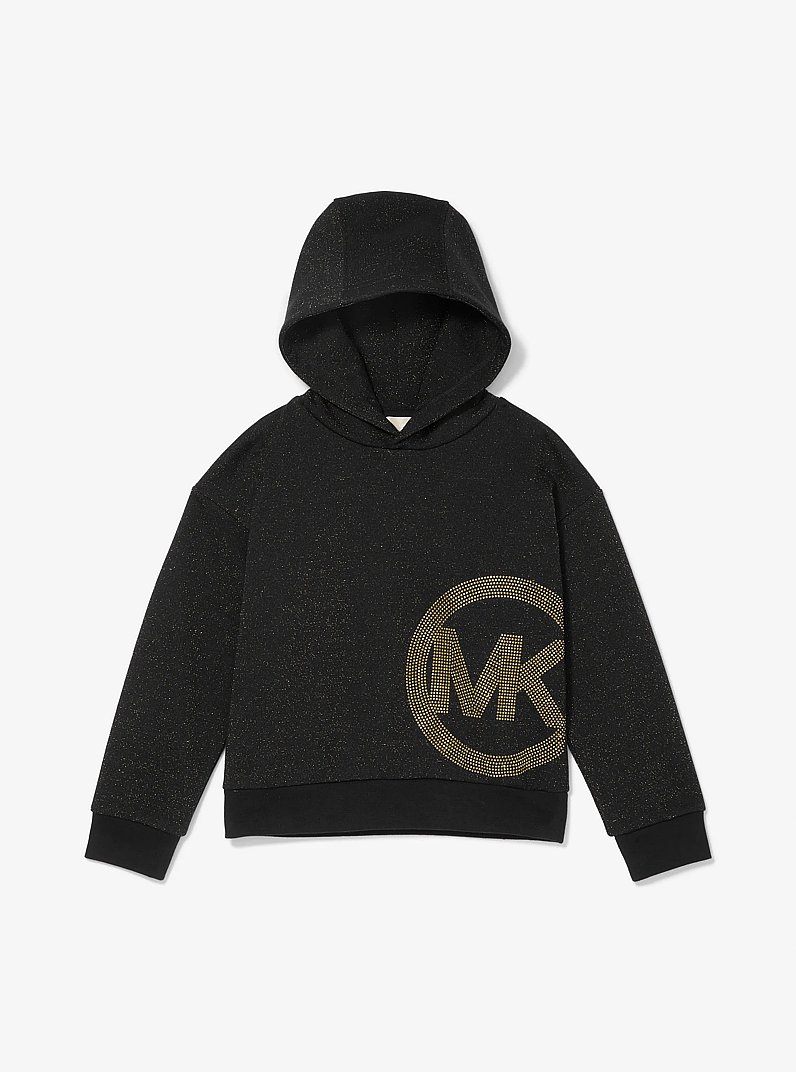 Studded Logo Metallic Knit Hoodie in BLACK | Michael Kors