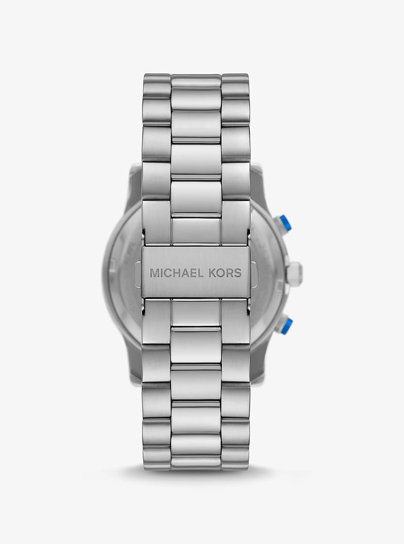 Watch Hunger Stop Oversized Runway Silver-Tone Watch in SILVER | Michael Kors