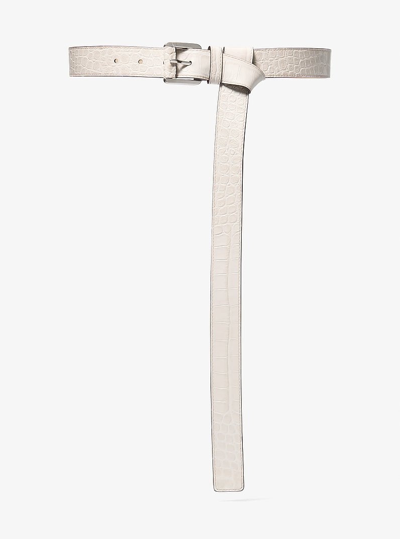 Jodi Crocodile Embossed Leather Belt in OYSTER | Michael Kors