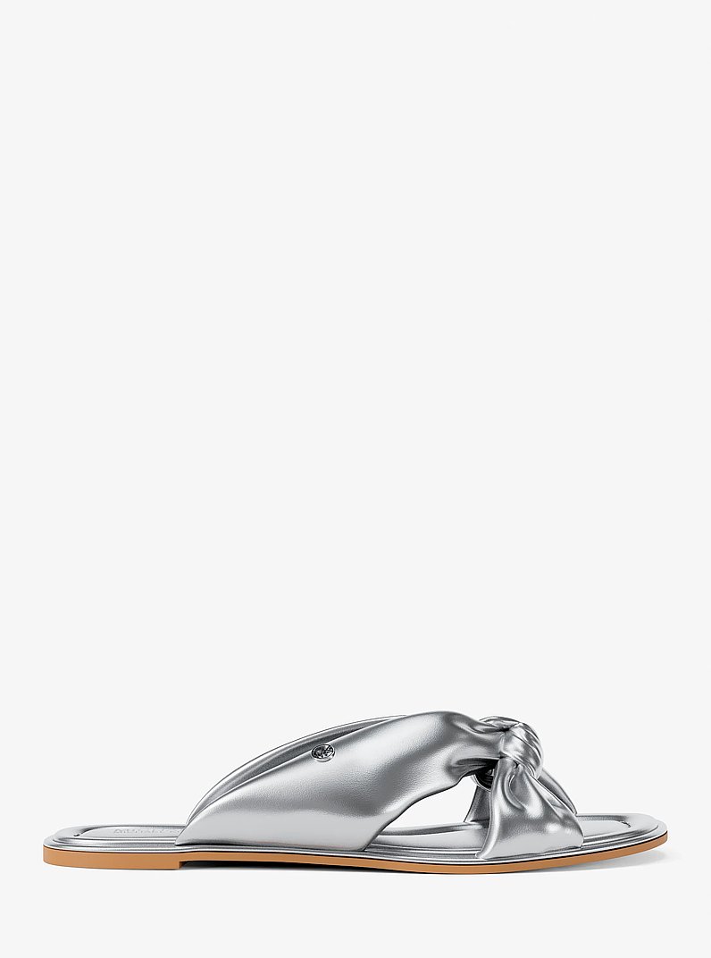 Elena Metallic Slide Sandal in SILVER | Michael Kors