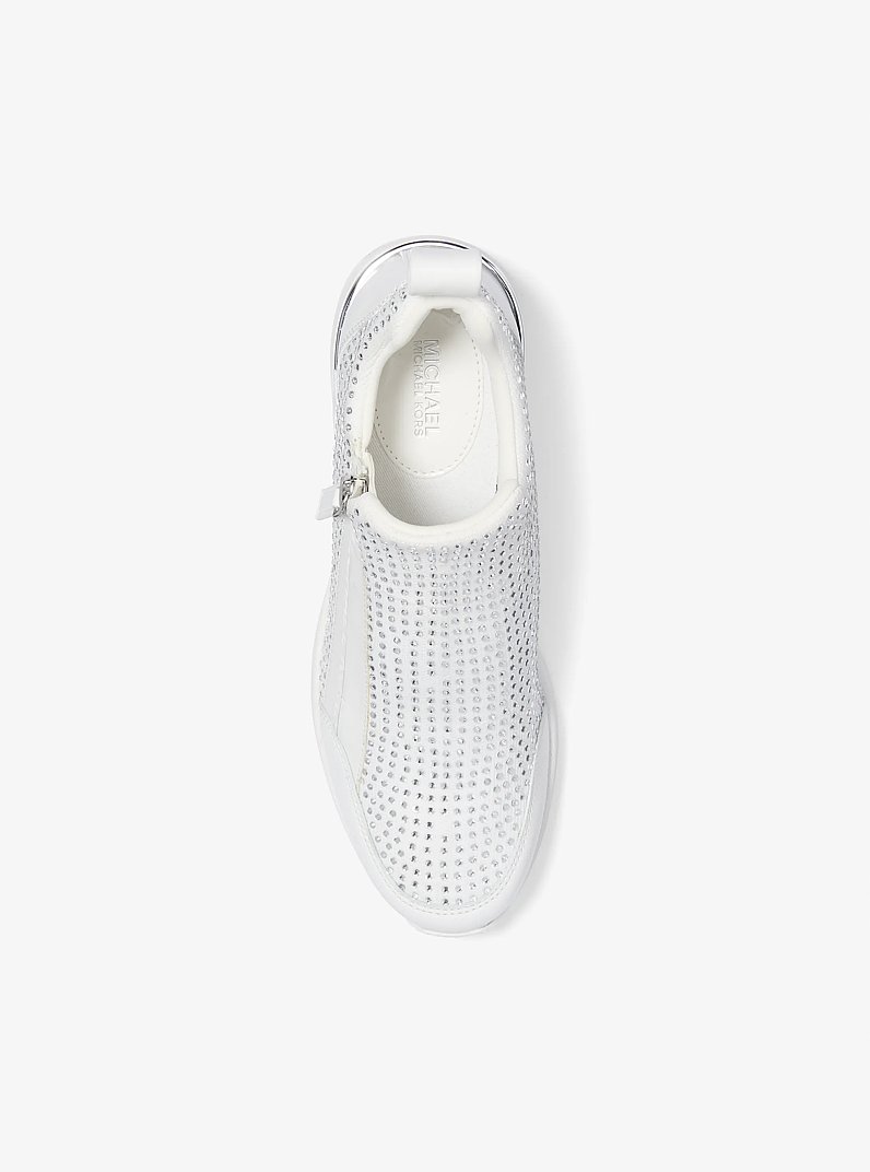 Willis Crystal Embellished Stretch Knit Trainer in OPTIC WHITE | Michael Kors