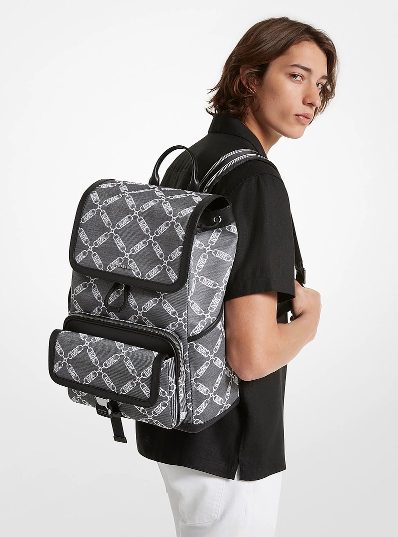 Hudson Empire Signature Logo Jacquard Backpack in BLACK | Michael Kors