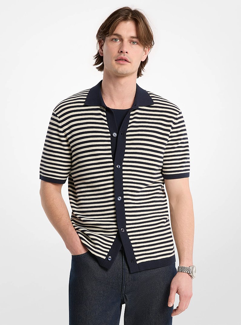 Striped Knit Shirt in LT CREAM | Michael Kors