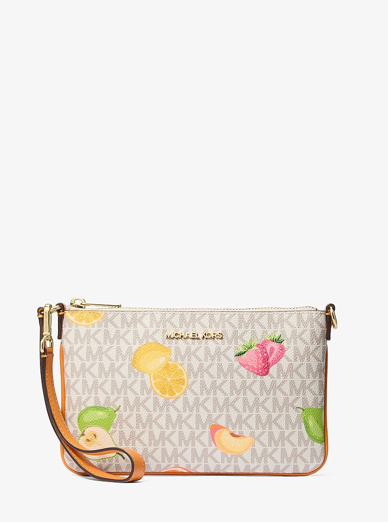 Jet Set Travel Small Printed Signature Logo Wristlet in RAD ORNGE