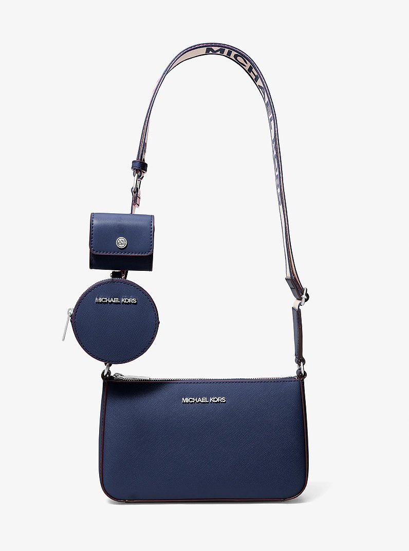 【ほぼ未使用品】MICHAEL KORS ネイビー ボディバッグ Jet Set Leather Medium Crossbody Bag with Case for Apple Airpods