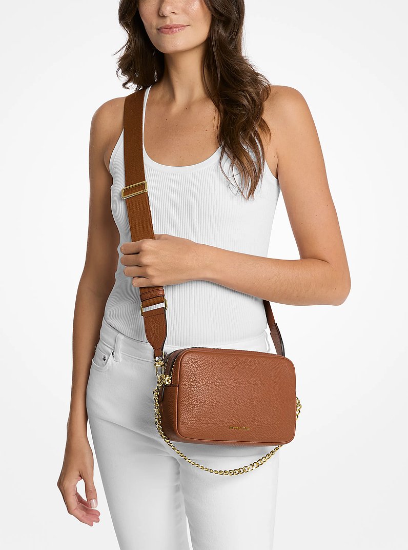 Bryant Medium Pebbled Leather Camera Crossbody Bag in LUGGAGE | Michael Kors