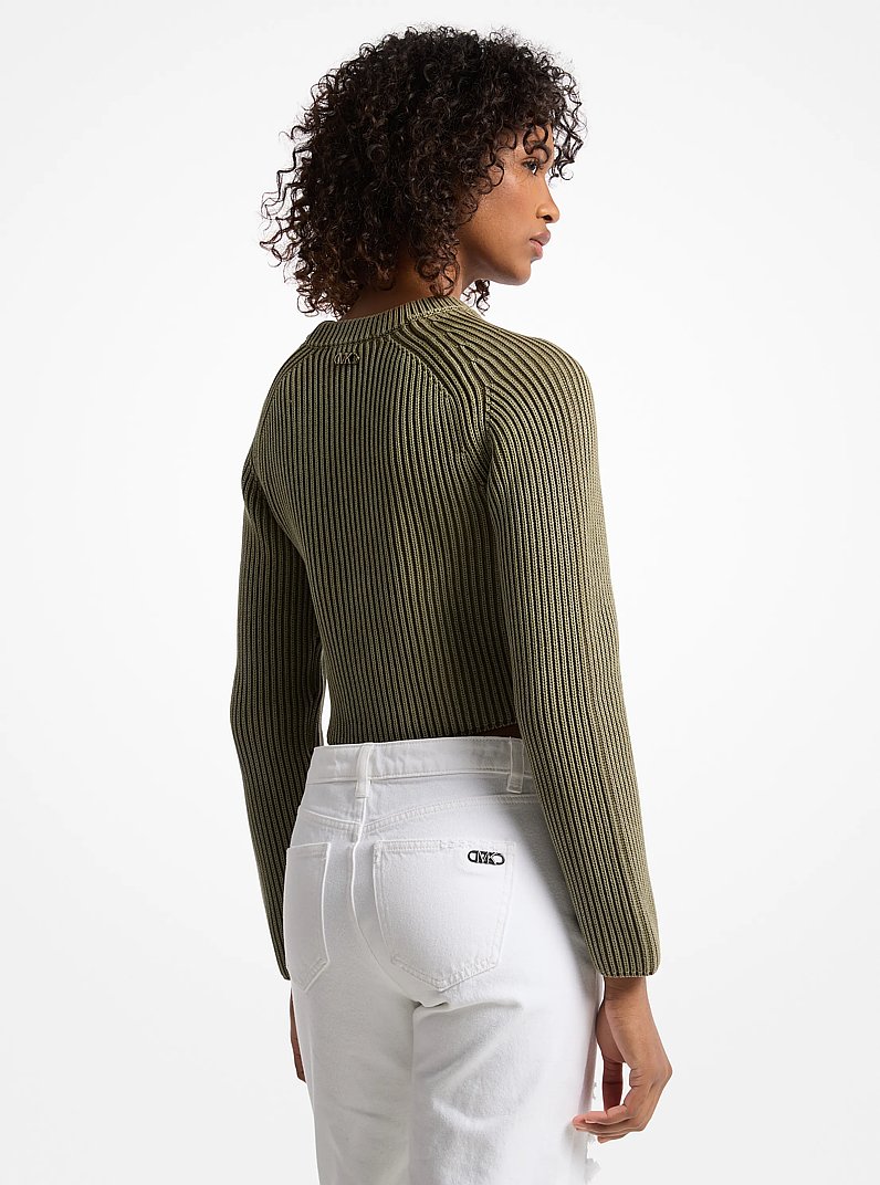 Garment-Dyed Ribbed Cotton Cropped Sweater in SAFARI GREEN | Michael Kors
