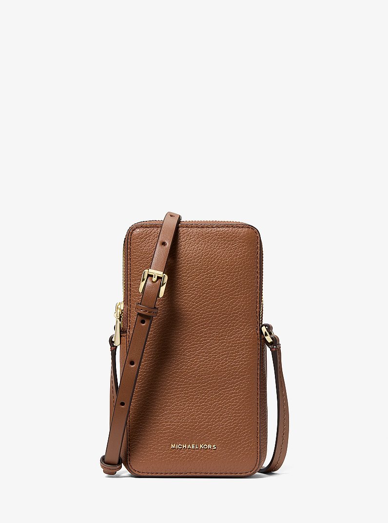 Borsa a tracolla per smartphone Jet Set piccola in pelle martellata in CUOIO | Michael Kors