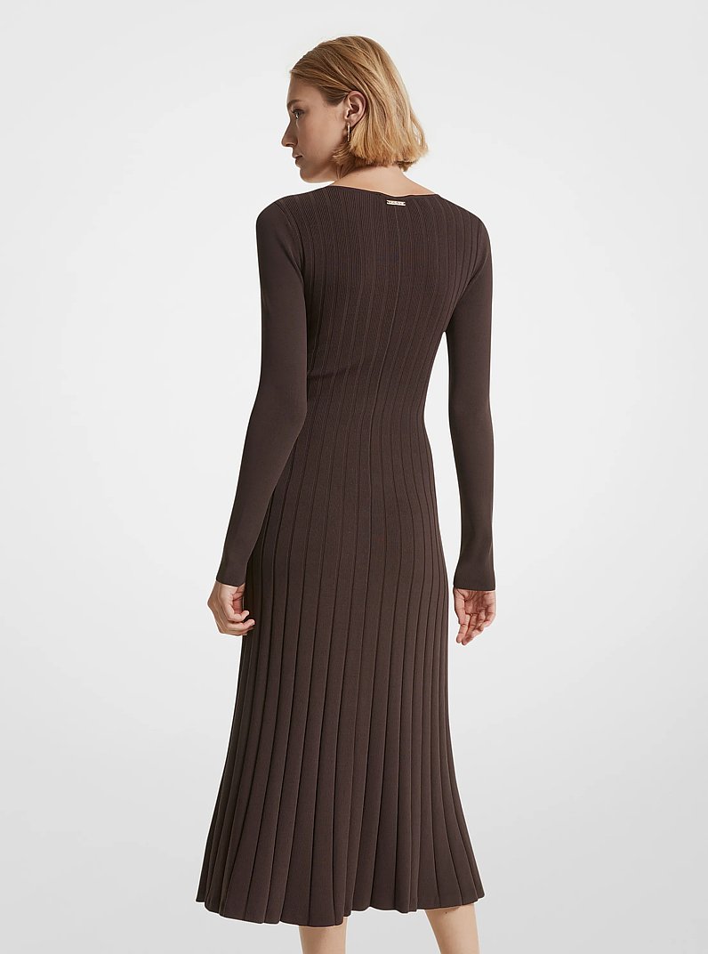 Ribbed Stretch Knit Ring Midi Dress in CHOCOLATE | Michael Kors