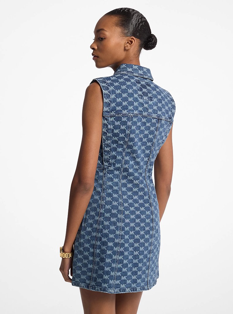Logo Jacquard Stretch Denim Sleeveless Shirtdress in DUSK BLUE WASH | Michael Kors