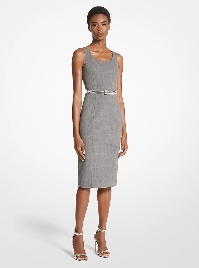 Stretch Wool Crepe Sheath Dress in BANKER GREY | Michael Kors