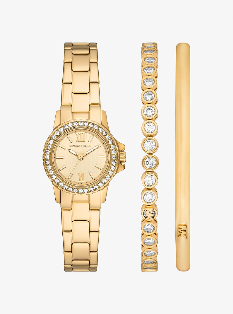 Set de regalo de joyer&iacute;a con reloj Everest petite en tono dorado y pulsera con pav&eacute; in DORADO | Michael Kors