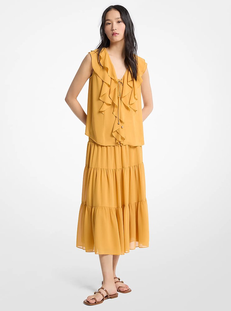 Ruffled Georgette Blouse in HONEYWHEAT | Michael Kors