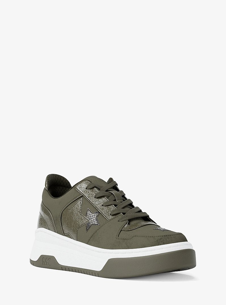 Lexi Embellished Mixed-Media Sneaker in OLIVE | Michael Kors