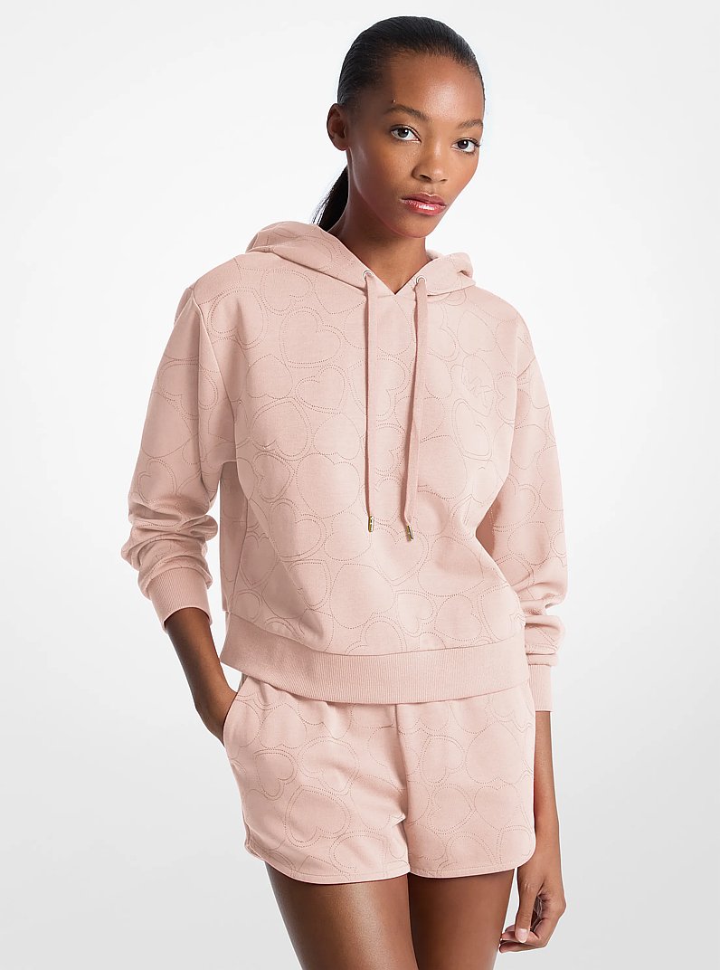 Heart Embroidered Cotton Blend Hoodie in POWDER BLUSH | Michael Kors