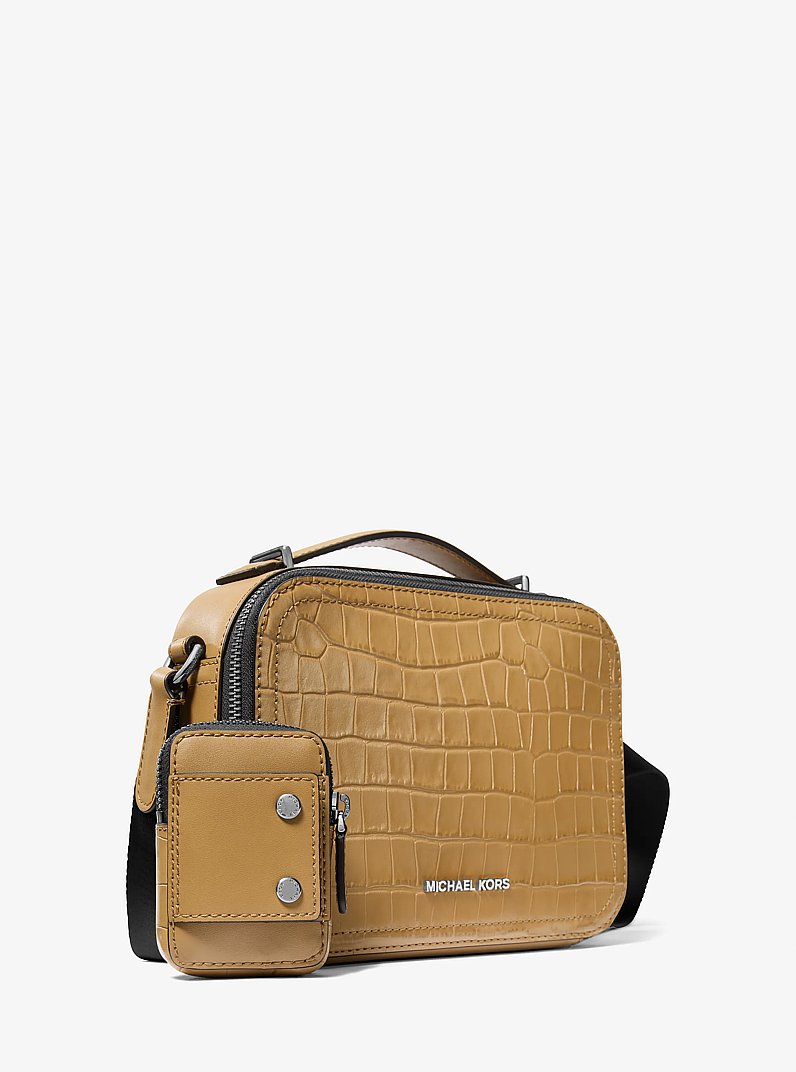 Hudson Crocodile Embossed Leather Crossbody Bag in HUSK | Michael Kors