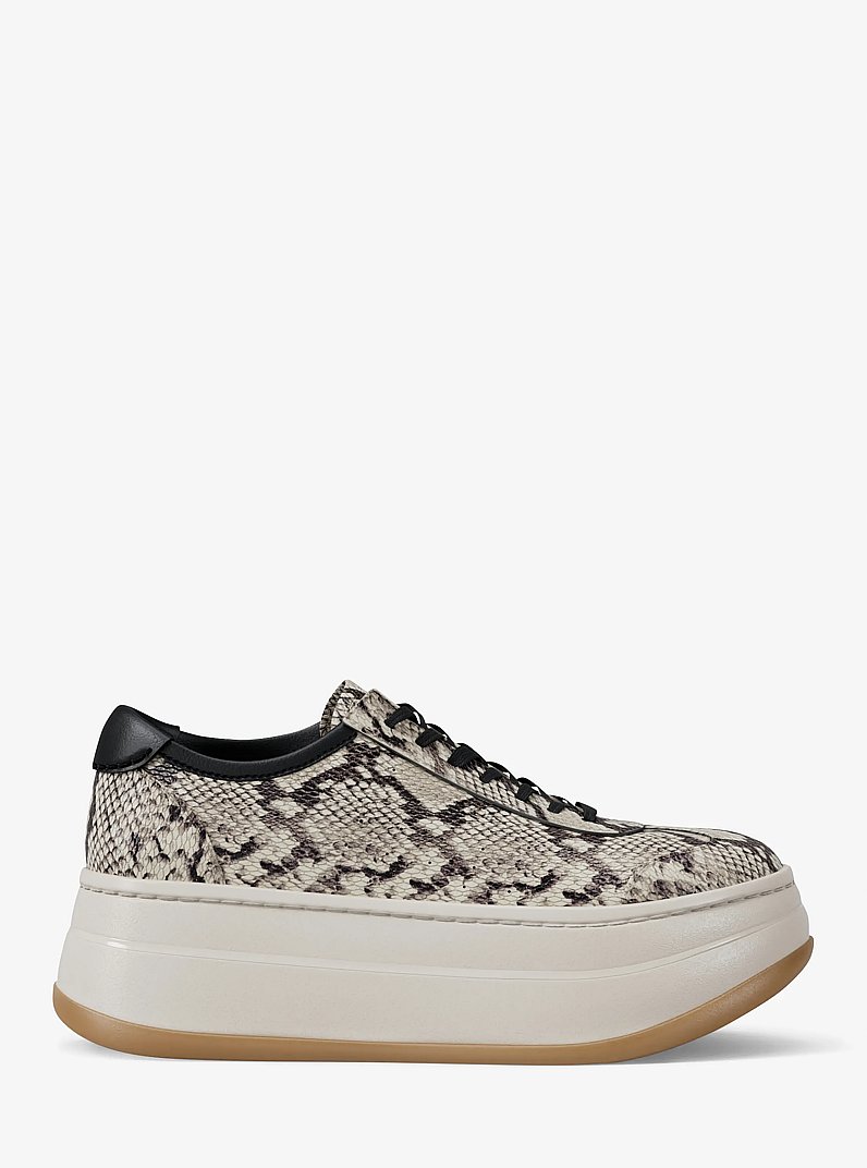 Hayes Snake Embossed Leather Platform Sneaker in NATURAL | Michael Kors