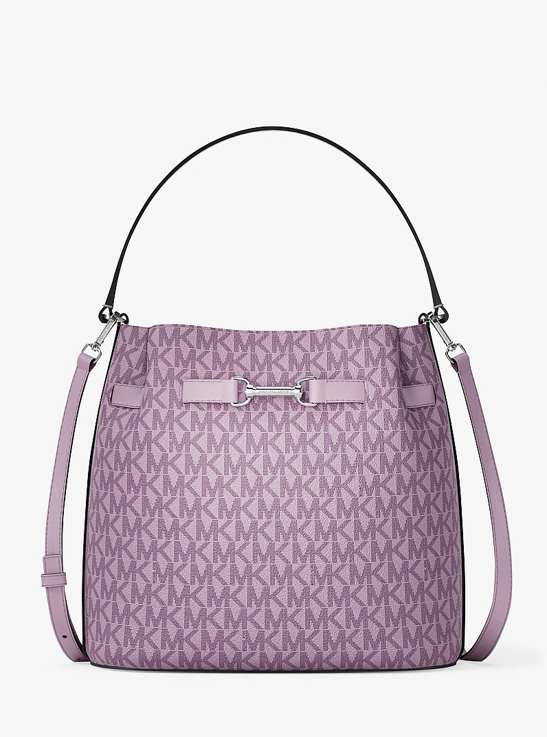 Carson Medium Signature Logo Convertible Bucket Crossbody Bag in LT QUARTZ | Michael Kors