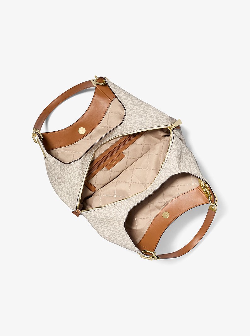 Schultertasche Lillie Large mit Logo in VANILLE/EICHELBRAUN | Michael Kors