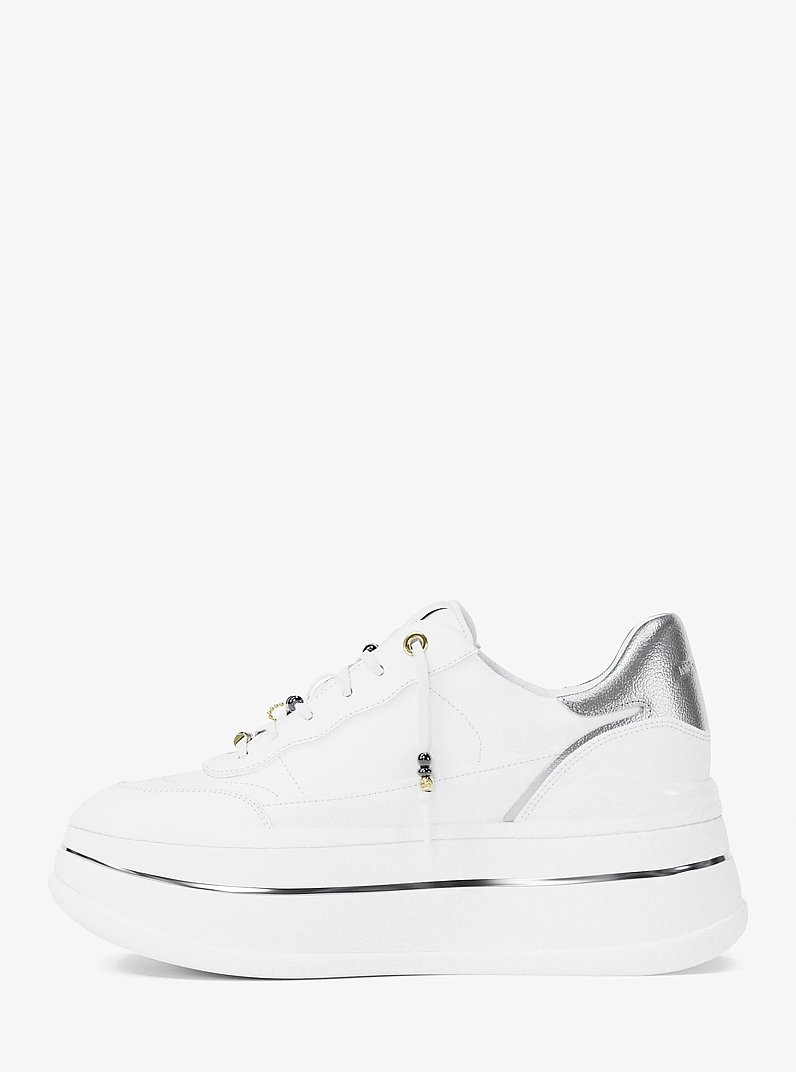 Hayes Embellished Leather Platform Sneaker in OPTIC WHITE | Michael Kors