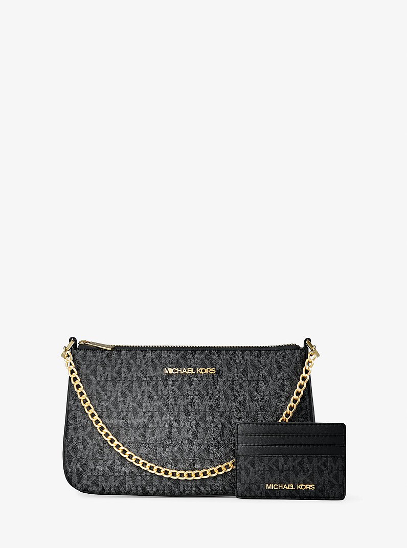 Medium Logo Pouch and Card Case Gift Set in BLACK | Michael Kors