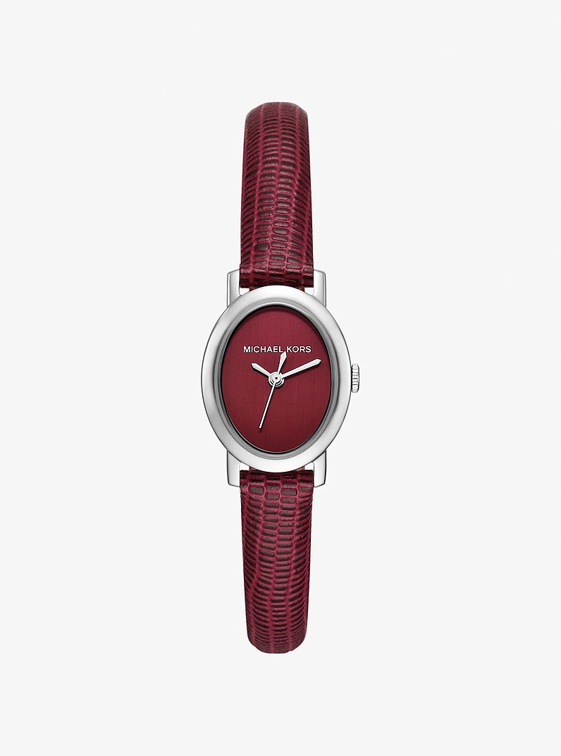Petite montre Maude de ton argent et en cuir gaufr&eacute; &agrave; motif de l&eacute;zard in ROUGE POURPRE | Michael Kors