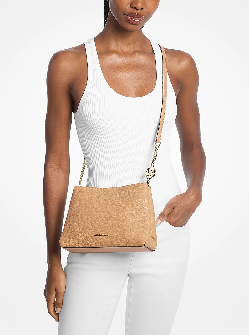 Christina Small Pebbled Leather Crossbody Bag in CAMEL | Michael Kors