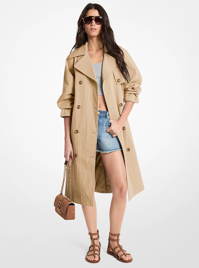 Oversized Washed Cotton and Nylon Trench Coat in KHAKI | Michael Kors