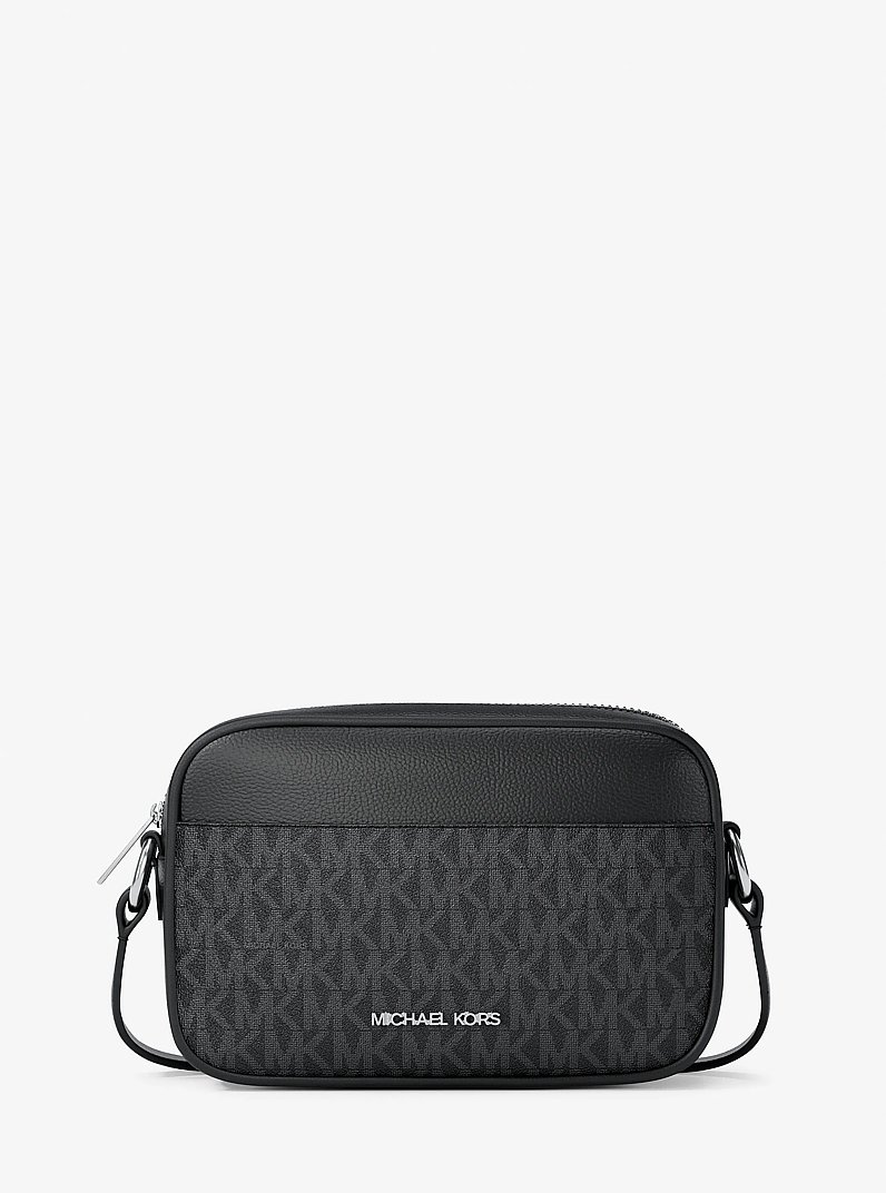 Jet Set Travel Small Signature Logo Camera Crossbody Bag in BLACK | Michael Kors