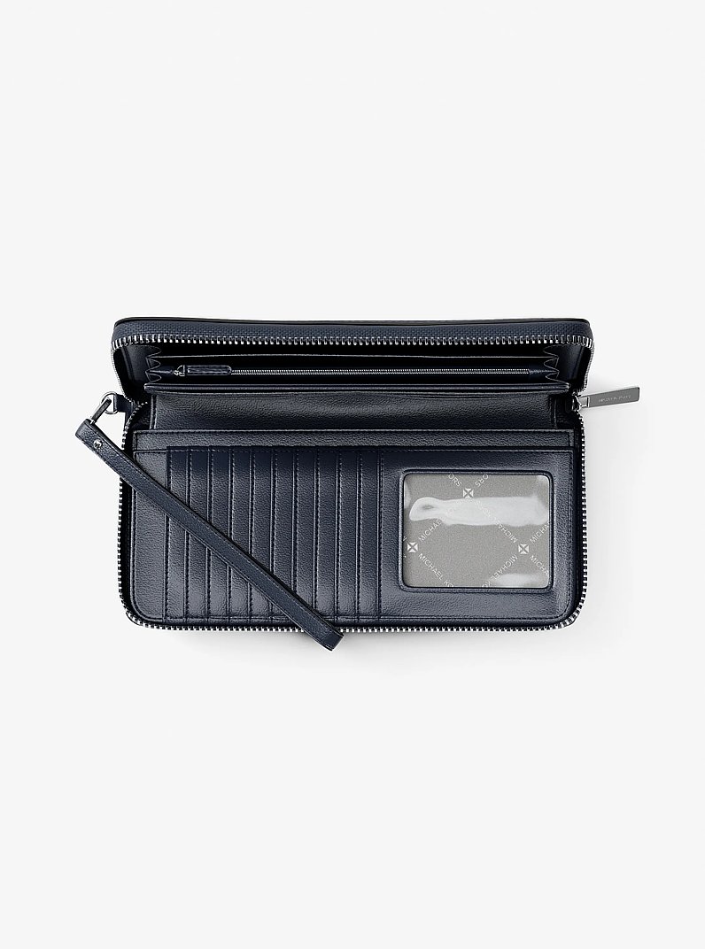 Large Pebbled Leather Continental Wallet in NAVY | Michael Kors