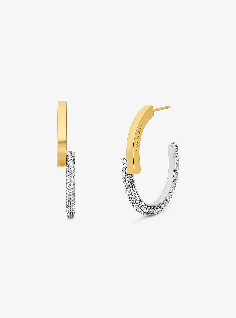Precious Metal-Plated Pav&eacute; Hoop Earrings in TWO TONE | Michael Kors