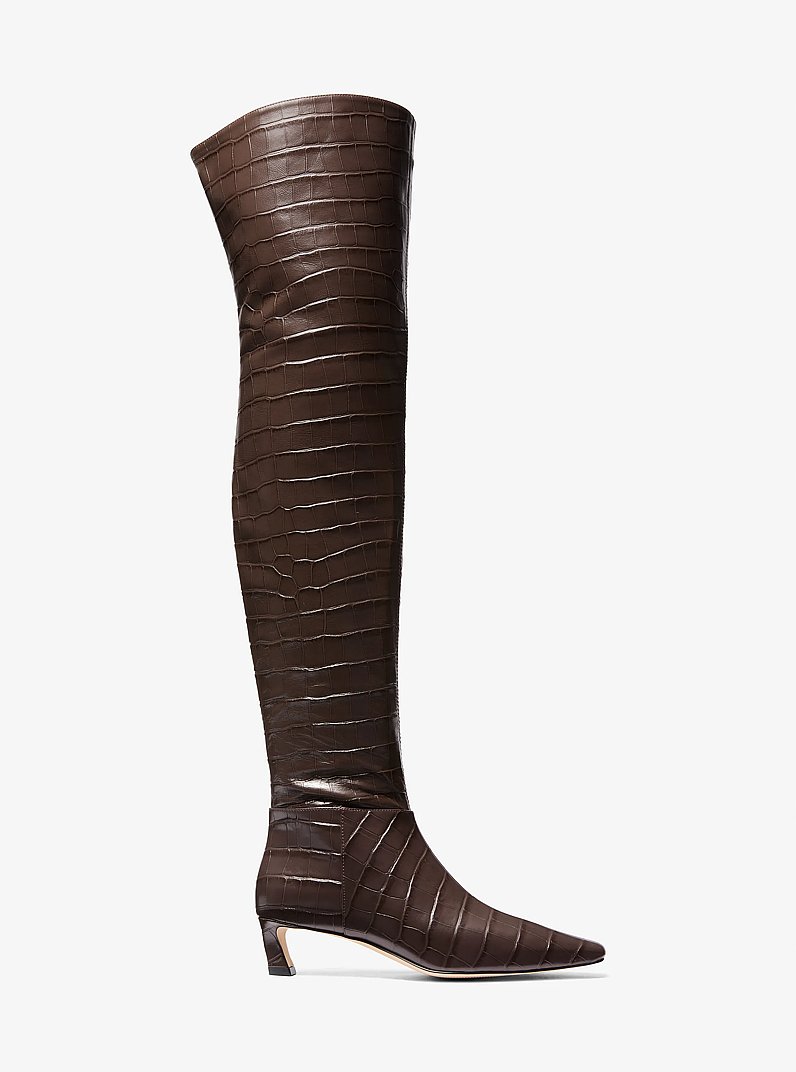 Cosmo Crocodile Embossed Leather Boot in CHOCOLATE | Michael Kors