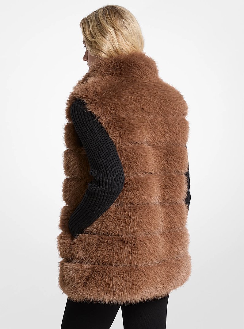 Quilted Faux Fur Vest in DARK CAMEL | Michael Kors