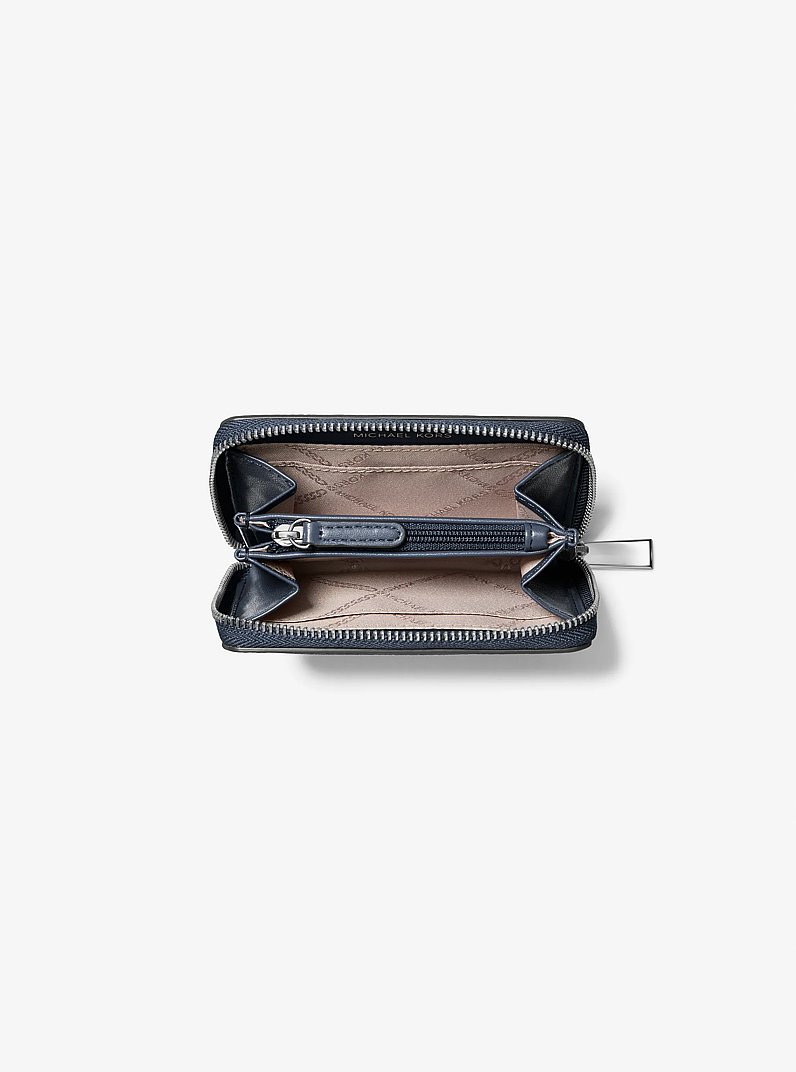 Jet Set Small Pebbled Leather Zip-Around Card Case in NAVY | Michael Kors
