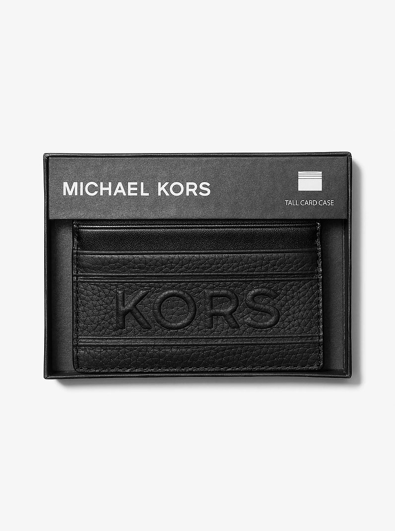 Hudson Embossed Pebbled Leather Tall Card Case in BLACK | Michael Kors