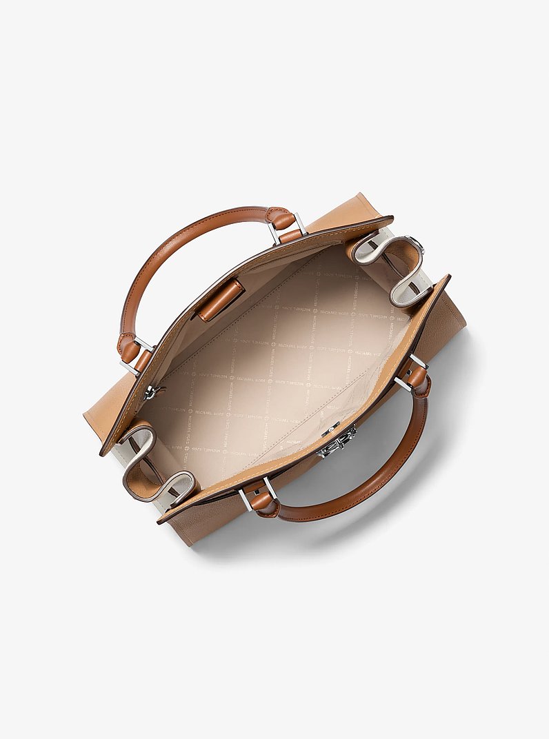 Hamilton Medium Color-Block Leather Satchel in PEANUT MULTI | Michael Kors